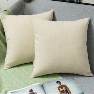 Jeanerlor Fax Linen Solid Decorative Ivory Pillow Cover/Euro Sham ,2 Packs